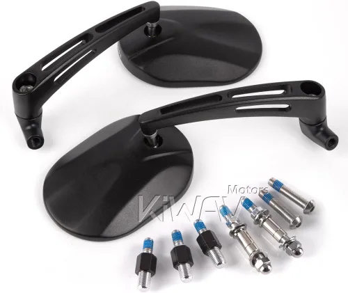 Miniatura 7 de KiWAV Espejos retrovisores laterales para motocicleta, color negro, convexo, aluminio, ajustable, rectángulo, ovalado, de 0.394 in y 5/16 pulgadas