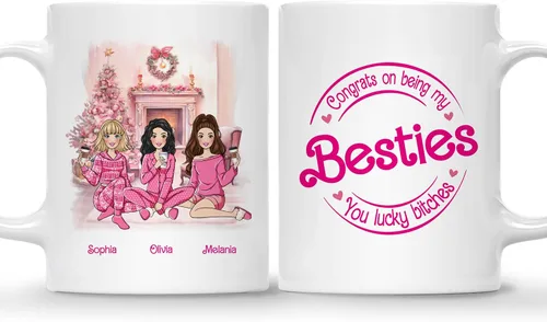 Miniatura 22 de Gossby Taza de café de Navidad personalizada para amigas, regalo de amistad de Navidad personalizado para 2 mejores amigos con diseño, nombre, taza