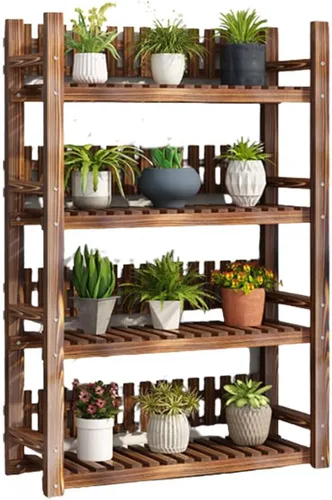 Miniatura 9 de Soporte de madera para plantas de 4 niveles, fácil de montar, estante de madera multifuncional para plantas, soporte de madera para múltiples