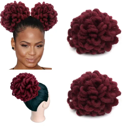 Miniatura 36 de Moños de Cola de Caballo con Cordón Negro Marrón Loc para Mujeres Negras Moño Rizado de Pétalo Loc Cola de Caballo de Rastas Trenzas Faux Locs Moño