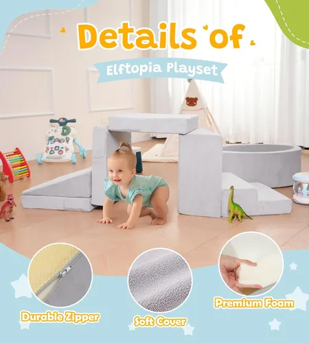 Miniatura 5 de Elftopia Bloques de escalada de espuma con pozo de bolas y escaleras para niños pequeños de 1 a 3 años, juego suave para gatear en interiores, juego