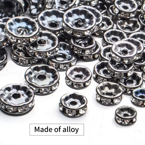 Miniatura 5 de Cuentas espaciadoras de cristal, 400 cuentas de diamantes de imitación de aleación de color negro pistola, accesorios para manualidades, joyas