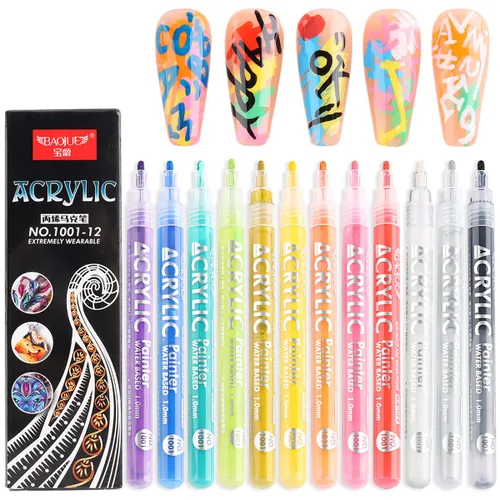 Miniatura 9 de Set de 24 colores de lápiz de esmalte de uñas, pinceles de arte de uñas para pintar, esmalte gel de líneas negras y blancas, pincel de punta Juego