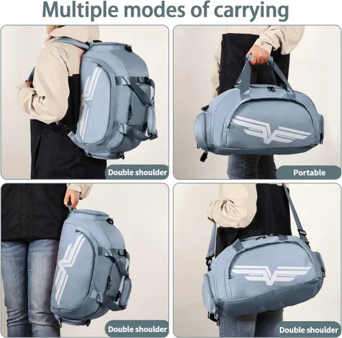 Miniatura 5 de FIORETTO Bolsa de deporte para hombre con bolsillo húmedo y compartimento para zapatos, ideal para viajes, gimnasio, deportes, natación, B-azul