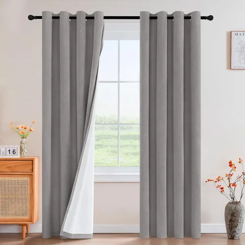 Miniatura 53 de Primitive - Cortinas opacas 100 % de lino texturizado natural para dormitorio, sala de estar, cortinas para ahorra energía, tela de arpillera