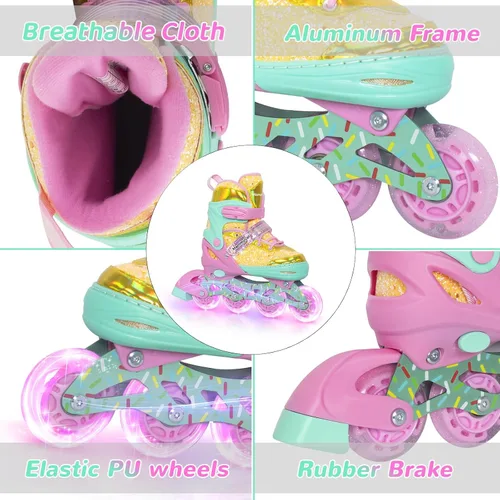 Miniatura 3 de Mammygol Patines en línea para niñas y niños, 4 tamaños ajustables para niñas de 3 a 12 años con ruedas iluminadas y protección de seguridad, regalo