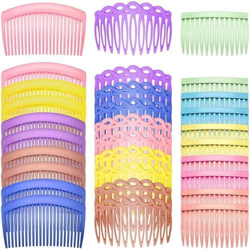 Juego de 30 peines laterales franceses coloridos para el cabello, accesorios de peine giratorio de plástico para mujeres, 3 estilos (14, 11, 23
