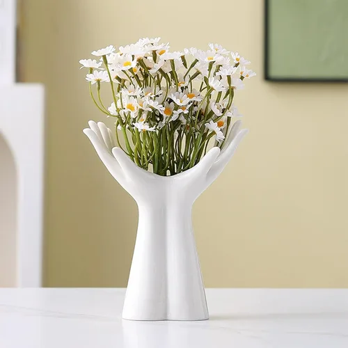 Jarrón de cerámica hecho a mano - Jarrón de flores de tamaño mediano para estantes, mesas y repisas - Elegante escultura de mano para decoración de