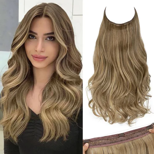 Miniatura 13 de SARLA Extensiones de cabello con alambre invisible con 3 clips, postizo sintético corto, ondulado, rizado, diadema ajustable transparente