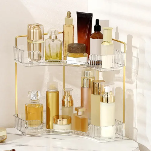 Miniatura 11 de Organizador de esquina para encimera de baño, estante de baño, organizador de maquillaje para tocador, bandeja de perfume para almacenamiento en Azul