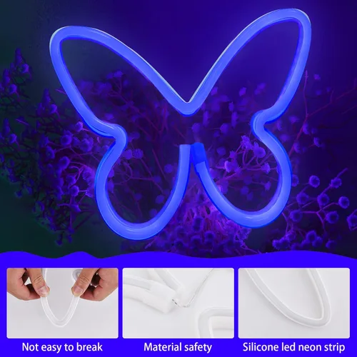 Miniatura 2 de BRIGHTDECK 3 Piezas de Letreros de Neón de Mariposa, Luz de Neón para Dormitorio, Letreros de Neón LED Alimentados por USB o 3 Baterías AA