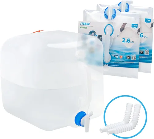 Contenedor de agua plegable con grifo, 2×2.6 galones libre de BPA, jarra portadora de almacenamiento de agua para acampar para exteriores,