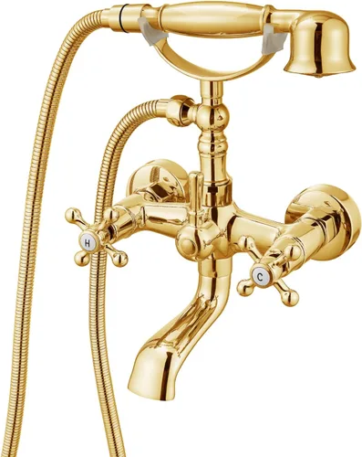 Miniatura 10 de gotonovo Grifo de bañera Clawfoot de montaje en pared con rociador de mano y boquilla giratoria de doble mango cruzado de 360°, juego de grifos