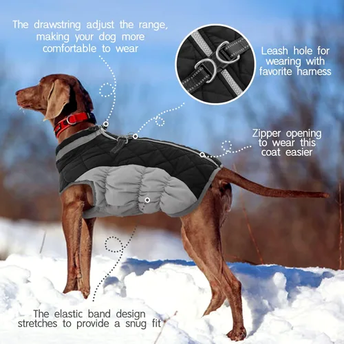 Miniatura 4 de FUAMEY - Abrigo para perro, chaqueta cálida de invierno, acolchada, de vellón, chaleco reflectante con arnés, chaqueta de nieve impermeable con Negro