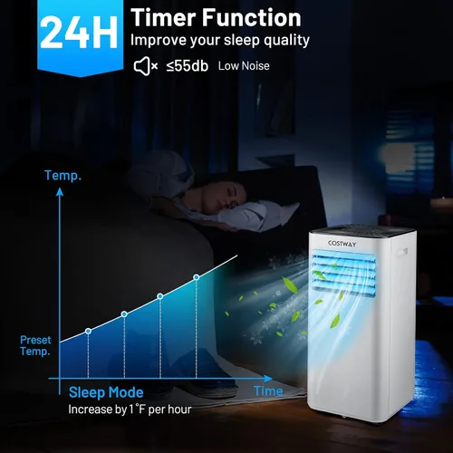 Miniatura 8 de COSTWAY Aire acondicionado portátil 10000BTU, deshumidificador, refrigeración para espacios de habitación de hasta 350 pies cuadrados con función