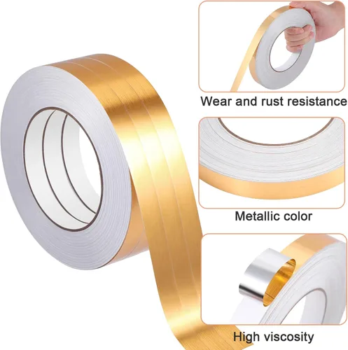 Miniatura 3 de Zonon 3 rollos de cinta Washi dorada de 0.2 pulgadas, 0.4 pulgadas, 0.6 pulgadas, 54.7 yardas, película metálica autoadhesiva de poliéster
