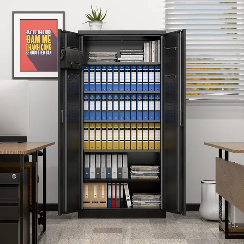 Miniatura 2 de 71" Black Lockable Metal Storage Cabinet, Garage Steel Cabinet with 5 Adjustable Shelves, 2 Locking Doors, Tool & File Organizer for Home, Office