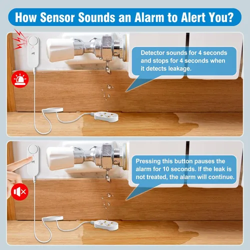 Miniatura 8 de Daytech Alarma de Sensor de Agua Detector de Fugas – Alerta fuerte de 100 dB, cable de detección de 6.5 pies, 4 niveles de volumen, sensor detector