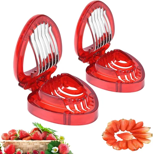 Miniatura 8 de 2 piezas de fresas, cortador de frutas, cortador de huevos de frutas para niños, utensilios de cocina, herramienta cortadora de fresas vegetarianas