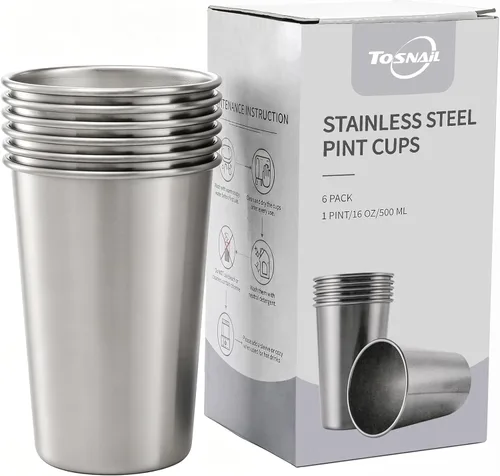 Miniatura 8 de Tosnail Paquete de 6 vasos de acero inoxidable de 16 onzas, vasos de metal irrompibles para niños, adultos