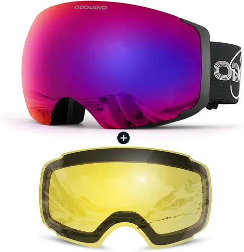 Miniatura 9 de Odoland Magnetic Interchangeable Ski Goggles with 2 Lens, Large Spherical Frameless Snow Snowboard Goggles for Men Women