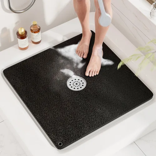 Miniatura 10 de HITSLAM Alfombrilla de ducha, de 24x24 pulgadas cuadrada, alfombrilla de bañera antideslizante, alfombrilla de baño de lúfa de PVC suave para bañera