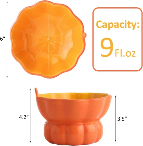 Miniatura 2 de Lindo cuenco en forma de calabaza, cuenco elevado de cerámica para gatos para comida o agua, antivómito y amigable con los bigotes, plato pequeño