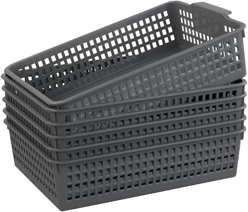 Miniatura 8 de Gloreen Paquete de 3 cestas de almacenamiento de plástico grandes, cesta de almacenamiento multiusos para organizador, color gris