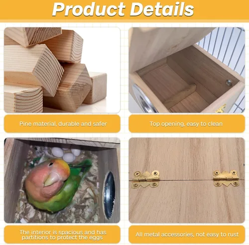 Miniatura 3 de PINVNBY Caja nido de periquitos para pájaros para jaula de madera, caja de cría de aves para tortolitos, cacatúas, periquitos, pinzones, pájaros