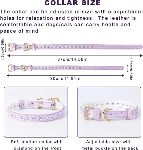 Miniatura 6 de Collar para perro de cuero brillante con diamantes de imitación tachonados, accesorio glamoroso de hebilla dorada para perros pequeños a medianos