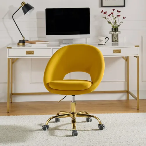 Miniatura 13 de TINA'S HOME Silla de oficina moderna de terciopelo con giro ajustable, cómoda silla de escritorio tapizada con respaldo abierto, pequeña y bonita