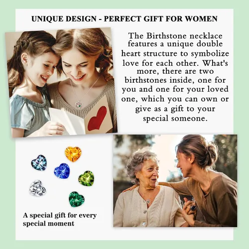 Miniatura 7 de Iefil Rose Heart Double Birthstone Necklace Gifts for Wife Girlfriend Her Women, Birthstone Jewelry Gemstone Birthday Gifts for Mom Grandma Her Wife