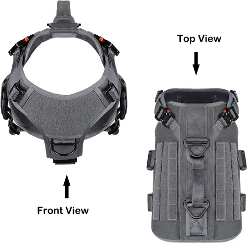 Miniatura 3 de ICEFANG GN3 Arnés táctico para perros con 6 hebillas, chaleco Molle con asa, cobertura de 3/4 del cuerpo, panel de velcro para parche de Gris wolf