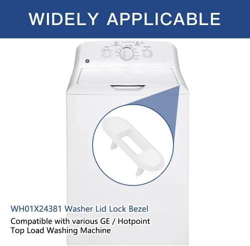 Miniatura 2 de 2 piezas WH01X24381 4502680 Bisel de bloqueo de tapa de arandela, pieza de repuesto para lavadora de carga superior GE/Hotpoint