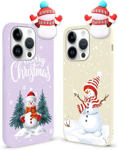 Miniatura 11 de Paquete de 2 fundas navideñas lindas para iPhone 13 Pro, patrón rojo 3D de muñeco Papá Noel muñeco de nieve Feliz Navidad de silicona suave TPU
