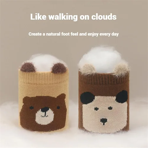 Miniatura 6 de Calcetines tobilleros antideslizantes para bebés con empuñaduras para niños pequeños, calcetines gruesos y cálidos antideslizantes para el suelo