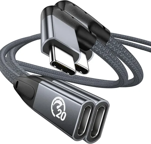 Miniatura 15 de UseBean Cable de extensión USB C en ángulo recto de 0.6 pies, 90 grados USB-C 3.2 Gen 2 20Gbps macho a hembra tipo C 4K cable extensor de video