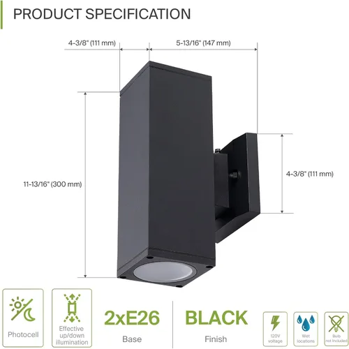 Miniatura 2 de ASD 2 lámparas de iluminación exterior del atardecer al amanecer, 120 W, cilindro E26 hacia arriba y hacia abajo, luz de pared moderna