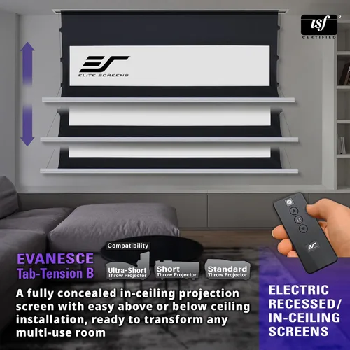 Miniatura 6 de Elite Screens Evanesce Tab-Tension B, pantalla de proyección de 110 pulgadas 16:9, 4K / 8K HD, pantalla de proyección eléctrica con tensión de Blanco
