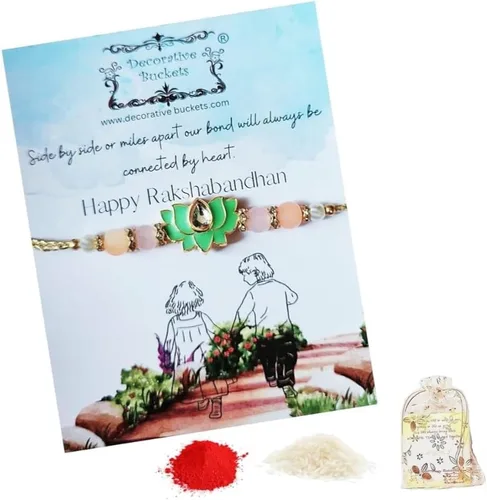 Rakhi adulto Rakhi para hermano Rakhi para Bhaiya combo de mauli Rakhi hecho a mano con tarjeta de felicitación y Roli Chawal Rakshabandhan moli