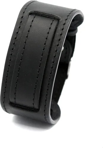 FB1 hecho a mano cuero negro rectángulo Bund reloj correa 0.709 in pasar a través de tipo una pieza diseño