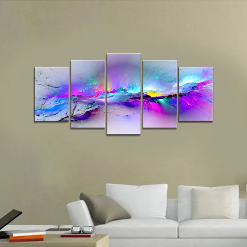 Miniatura 7 de Wieco Art Impresiones en lienzo Giclée de colores cambiantes, 5 paneles, ilustraciones modernas, paisajes a fotos impresas en lienzo abstracto, arte