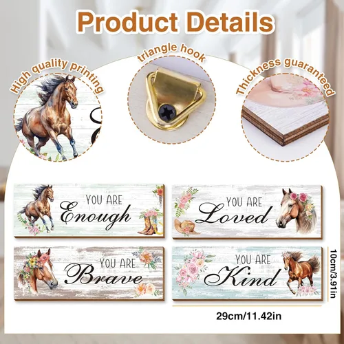 Miniatura 3 de Thrist Decoración de pared con temática de caballo de vaquera, 4 piezas de madera inspiradora de vaquera, arte de pared de caballo, pintura amada