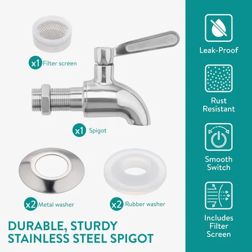 Miniatura 4 de Navaris Dispensador de bebidas en tarro de vidrio con grifo, incluye soporte de metal, tubo de hielo e infusor de frutas, para cóctel, limonada