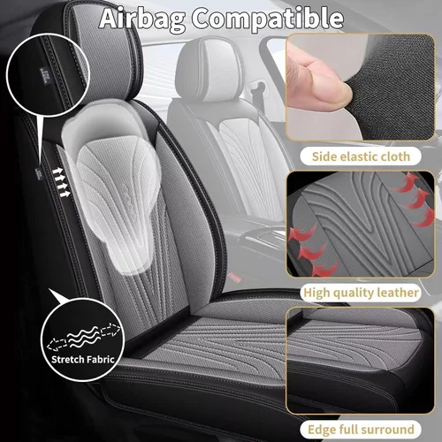 Miniatura 4 de DISUTOGO Juego completo de fundas de asiento de automóvil para Kia Seltos 2021-2024, de piel sintética, transpirable, impermeable, fundas de asiento