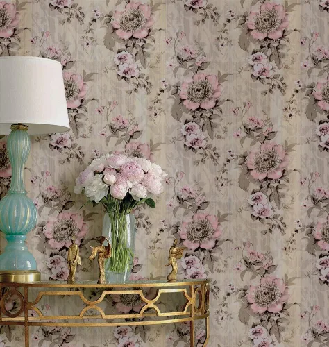 Miniatura 10 de 8190-10M - Papel tapiz vintage para despegar y pegar, 17.7 pulgadas x 32.8 pies, flores beige, papel de contacto extraíble, autoadhesivo