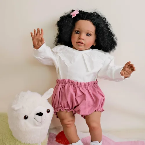 Miniatura 7 de Angelbaby Muñecas de bebé negras Reborn de 26 pulgadas, tamaño grande, realista, afroamericana, niña pequeña, pipa, cuerpo de tela pesada, bebés