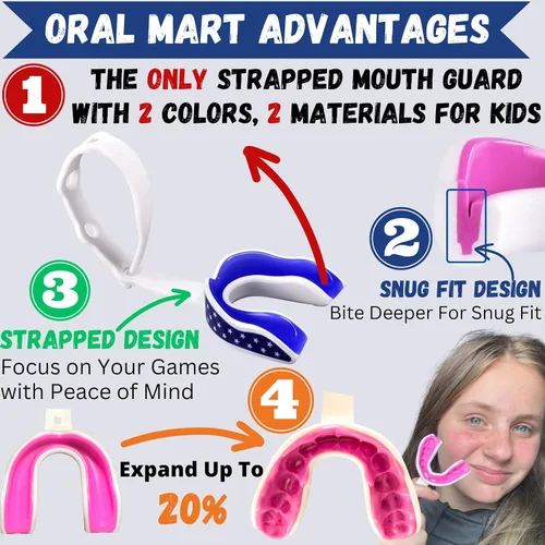 Miniatura 2 de Oral Mart - Protector bucal deportivo con correa para fútbol, lacrosse, hockey sobre hielo, taekwondo