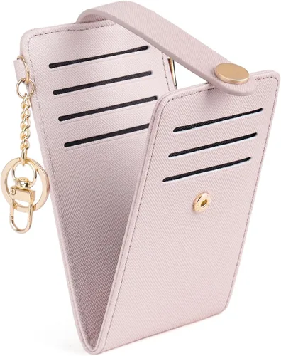 Miniatura 24 de POIUGOYA Billetera delgada para mujer, con bloqueo RFID, plegable, tarjetero con cremallera y bolsillo para monedas, ventana para identificación