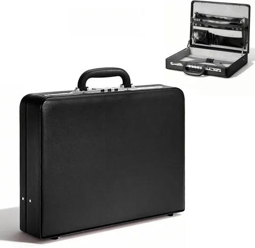 Miniatura 8 de LOCKCURX Maletines para hombres, maletín antirrobo de doble bloqueo con compartimento para laptop de 16 pulgadas, piel sintética impermeable, Marrón